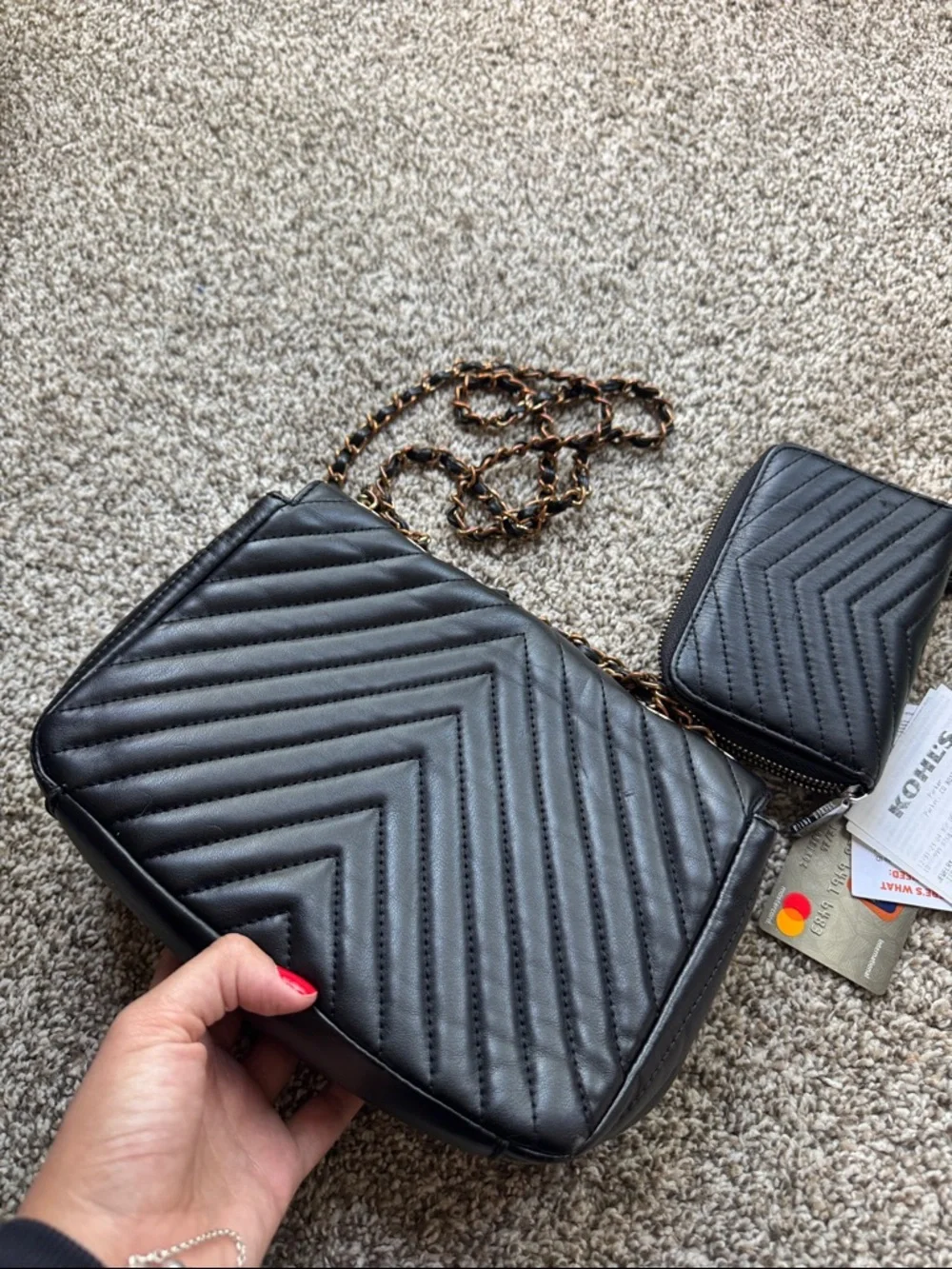 Black Quilted Crossbody Bag with Matching Wristlet - Picture 7 of 9